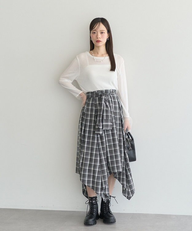 earth music&ecology イレヘムチェックシャツスカート Black