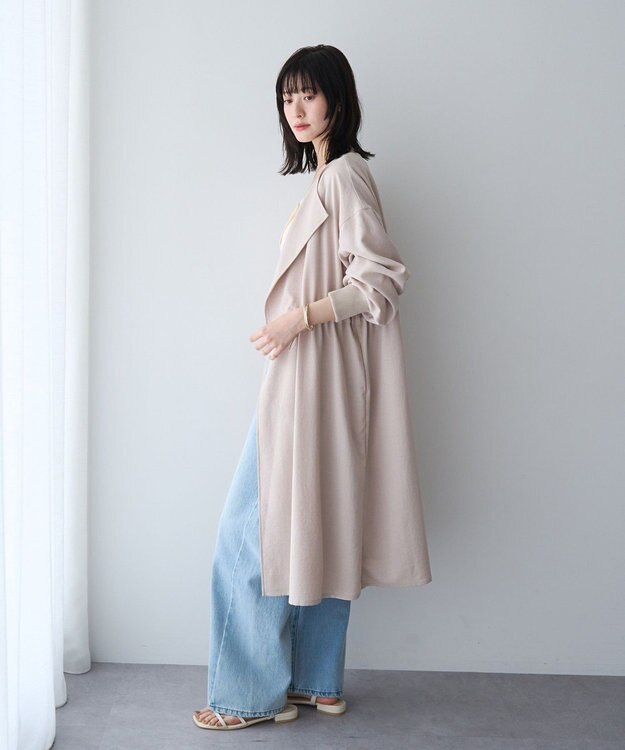 YECCA VECCA ノーカラーラペルロングコート Gray Beige
