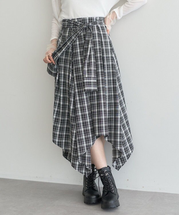 earth music&ecology イレヘムチェックシャツスカート Black