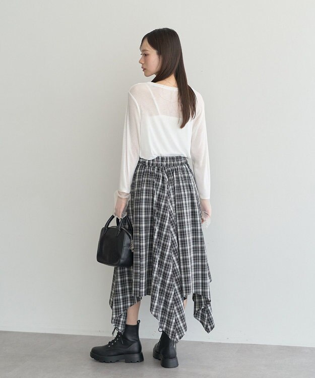 earth music&ecology イレヘムチェックシャツスカート Black