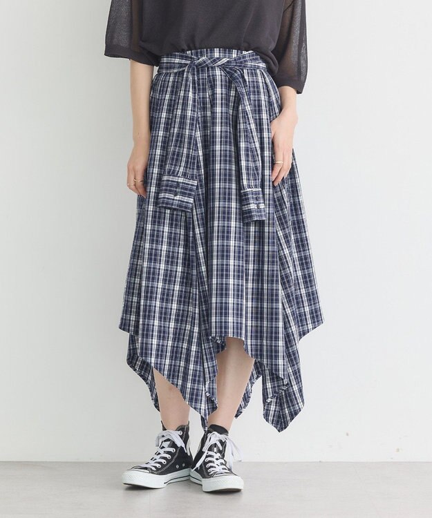 earth music&ecology イレヘムチェックシャツスカート Navy