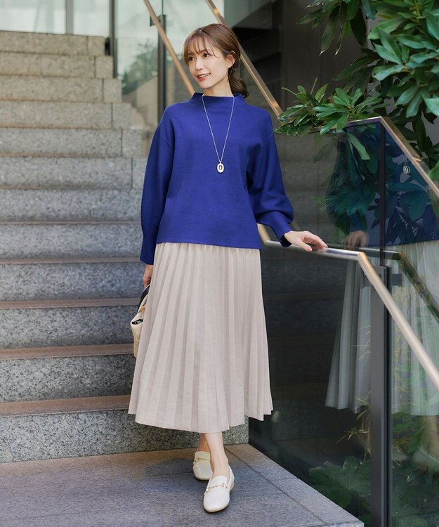 Tiaclasse 【洗える】モックネックジャガードニットプルオーバー ブルー