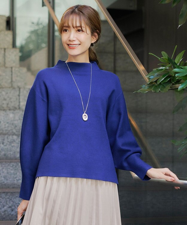 Tiaclasse 【洗える】モックネックジャガードニットプルオーバー ブルー