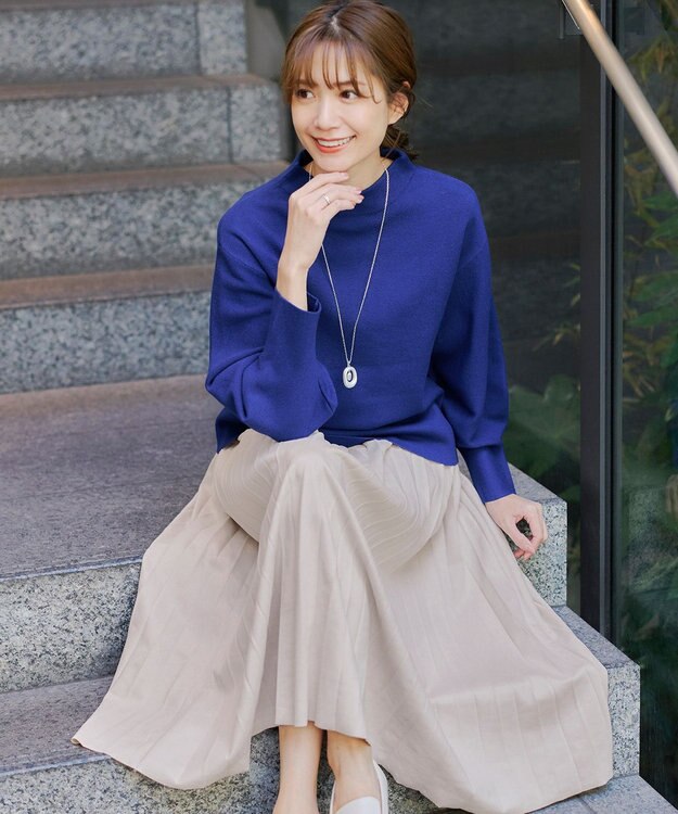 Tiaclasse 【洗える】モックネックジャガードニットプルオーバー ブルー