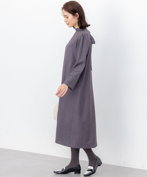 組曲 S 【前後着用可】ラメストライプボウタイ ワンピース グレー系1