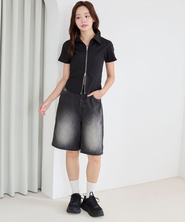 WEGO 【SMサイズ展開】ヴィンテージウォッシュデニムハーフパンツ ブラック