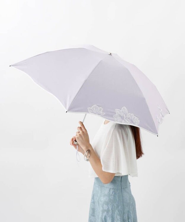 AURORA 【 NINA RICCI（ニナリッチ）】アップリケ刺しゅう/パイピング晴雨兼用傘（折りたたみ傘） ペールパープル