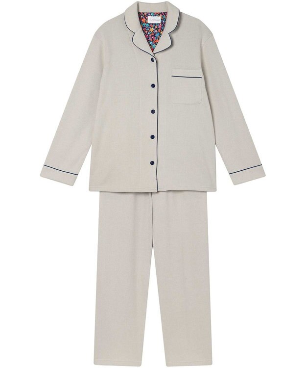 une nana cool 【綿混】ソフトコットンリブ 長袖開襟パジャマ MADE WITH LIBERTY FABRIC グレー