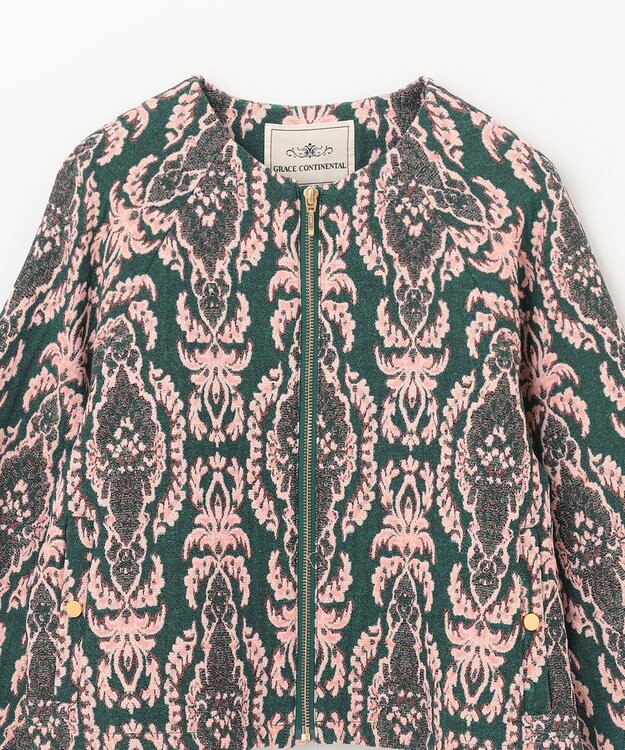GRACE CONTINENTAL オーナメントジャガードジャケット グリーン