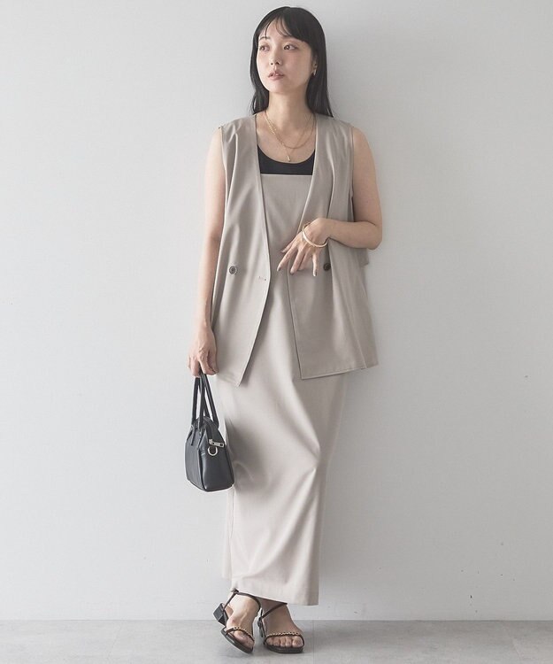 AMERICAN HOLIC 【2点セット・マルチ機能】フリルジレ＋Iラインワンピース Light Beige