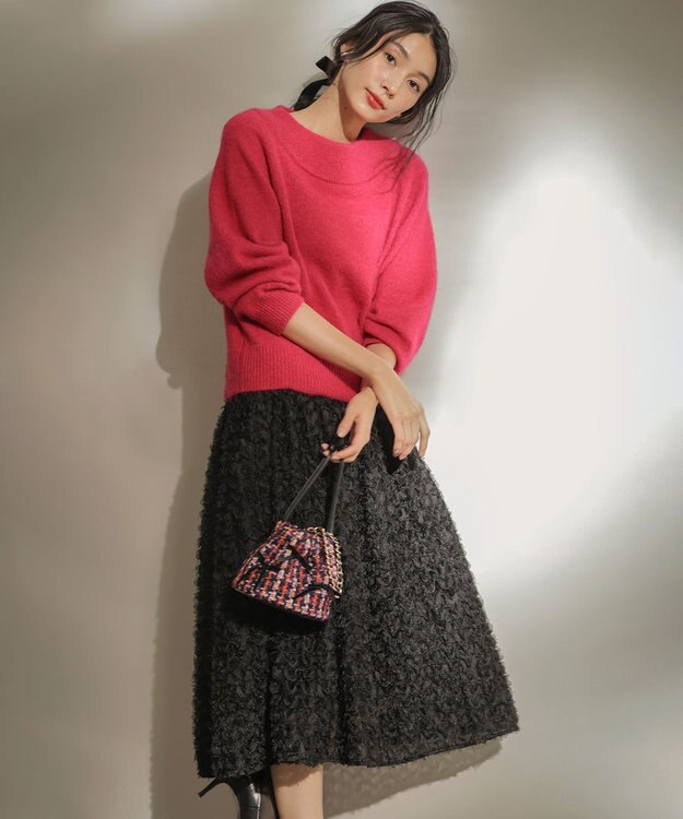 組曲 L へアリーヤーンボートネック ニット チェリーピンク系