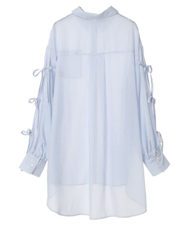 earth music&ecology 袖スリットリボンロングシャツ Sax