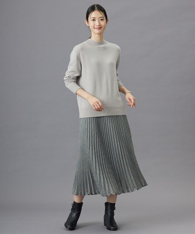 J.PRESS LADIES L 【洗える】テトロンレーヨンビエラ チェック プリーツ スカート ブラック×イエロー系