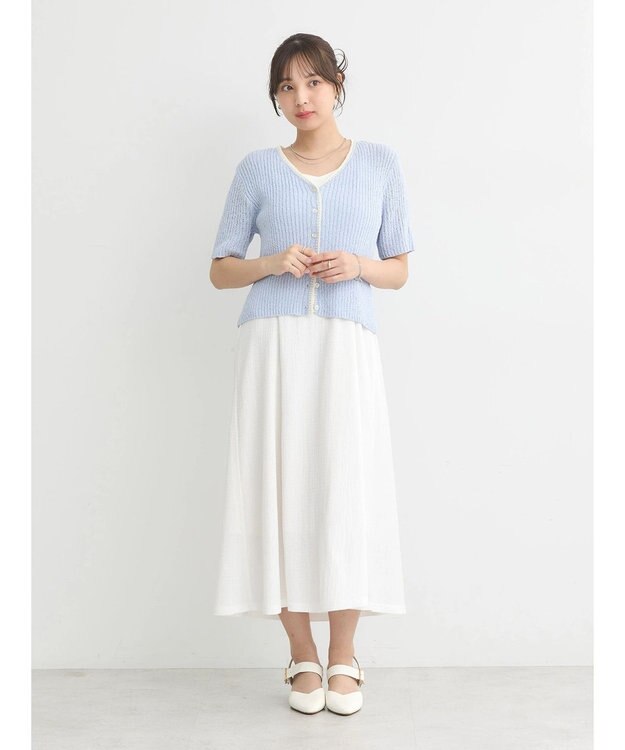 earth music&ecology バイカラーＶネックカーディガン Black