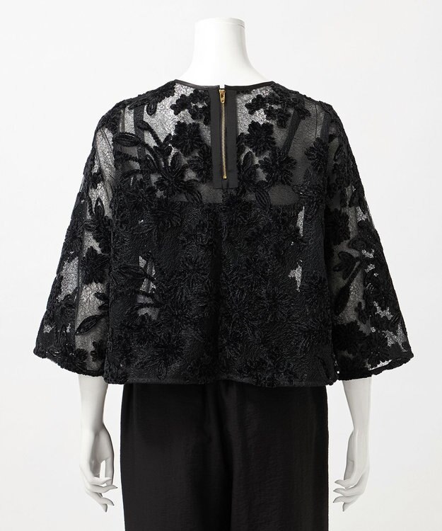 23区 【GOLD LABEL】フロッキーエンブロイダリー ブラウス ブラック系