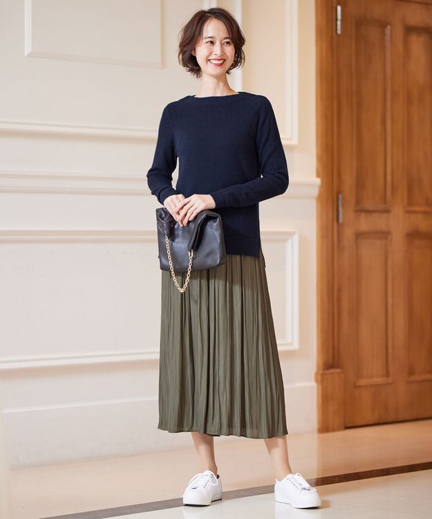 自由区 【洗える】ピュアカシミヤミルド ボートネック プルオーバー ネイビー系