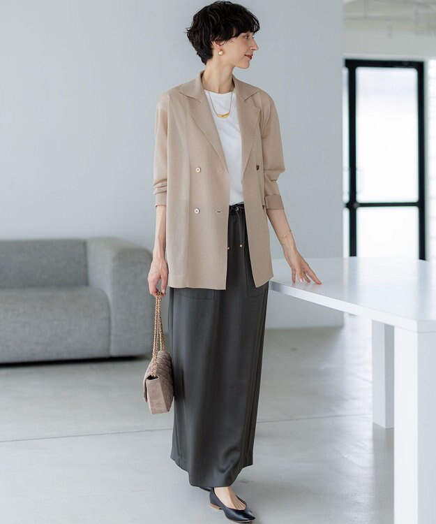 23区 L 【洗える】シアー ダブルブレスト ニット ジャケット ベージュ系