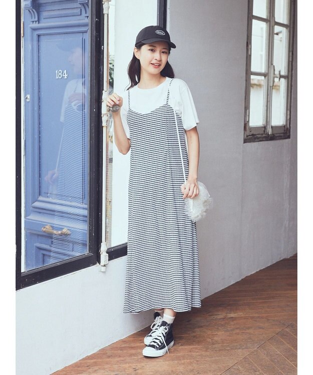 earth music&ecology チェックキャミワンピース Check Black