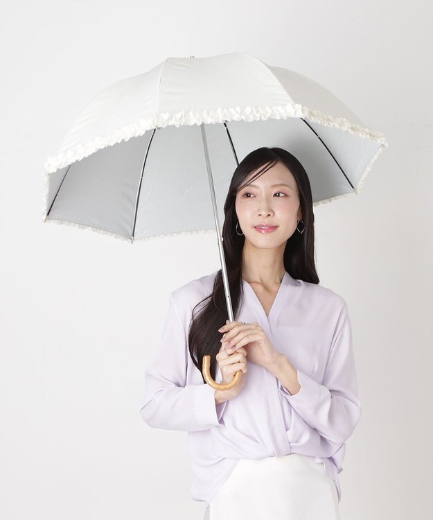 MOONBAT 【遮光/晴雨兼用日傘】LANVIN en Bleu (ランバン オン ブルー)ドビーフリル ハート 遮熱 UV 長傘 オフホワイト