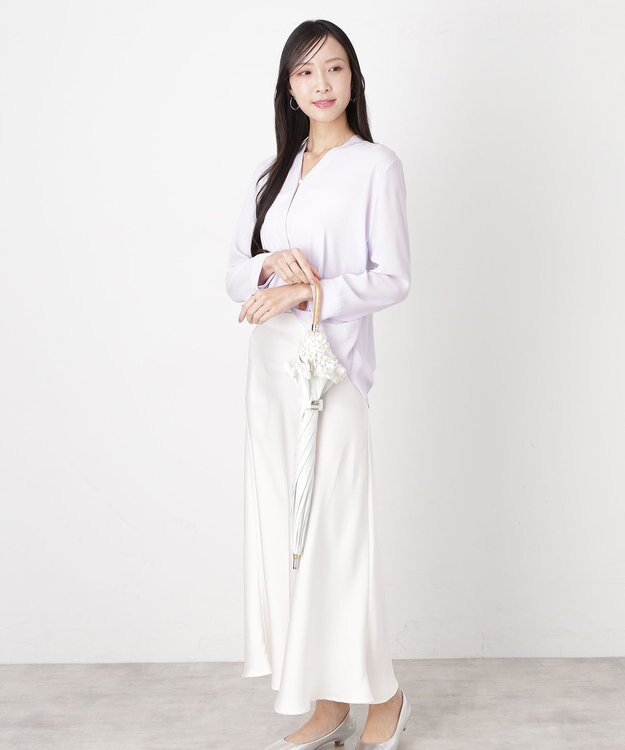 MOONBAT 【遮光/晴雨兼用日傘】LANVIN en Bleu (ランバン オン ブルー)ドビーフリル ハート 遮熱 UV 長傘 オフホワイト