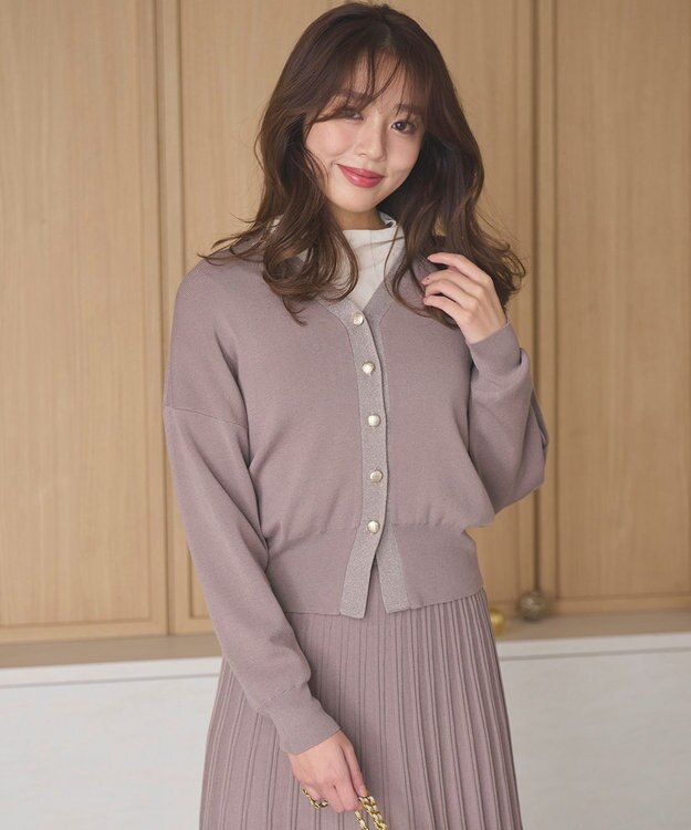 Feroux 【洗える・セットアイテム】ラメライン・ニットセットアップ ベージュ系