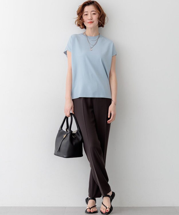 23区 L 【先行予約】レーヨンポリエステルストレッチ フレンチスリーブ ニット スカイブルー系