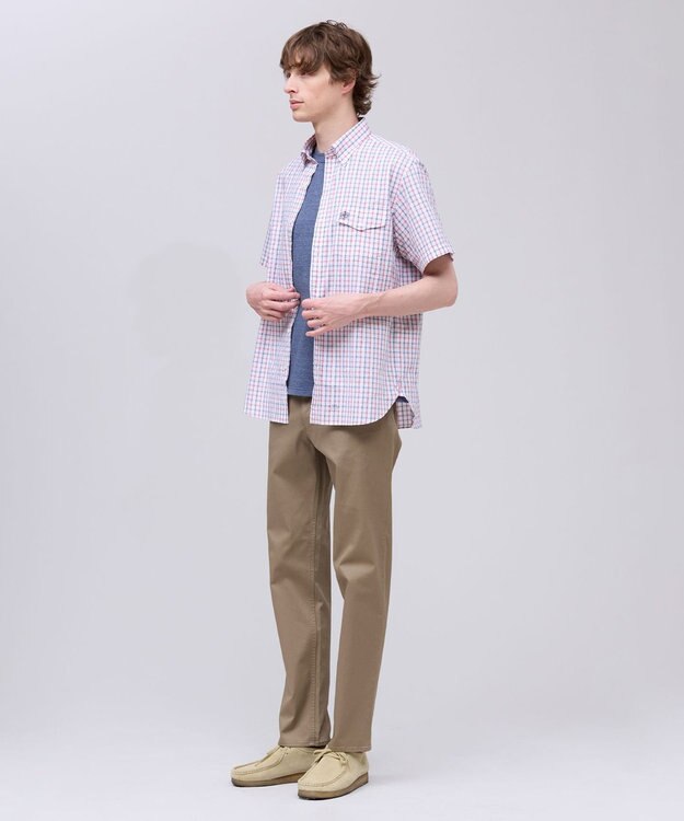 J.PRESS MEN 【Aero Weave】クールマックスサッカー チェック シャツ / B.D. レッド系3