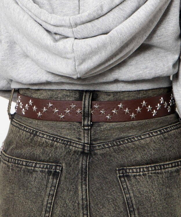 WEGO Lスタースタッズ付ウエスタンベルト ブラウン