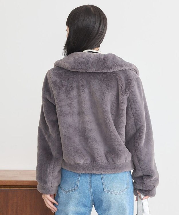 earth music&ecology ファーショートコート チャコールグレー