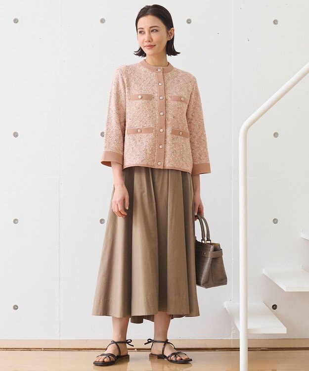 自由区 【XSサイズ～/洗える】ストレッチタイプライター タックギャザースカート ブラウン系