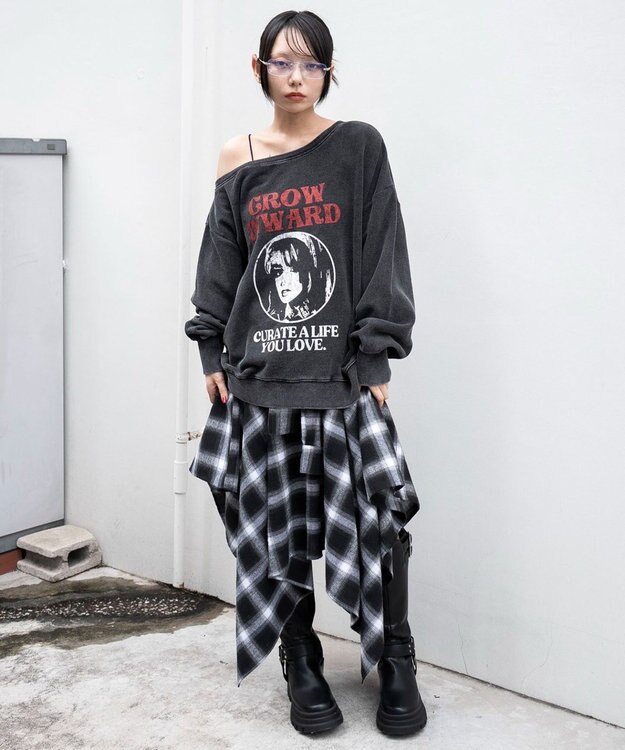 WEGO 【25年秋冬新作】2WAYグラフィックワンショルBIGスウェット 柄3