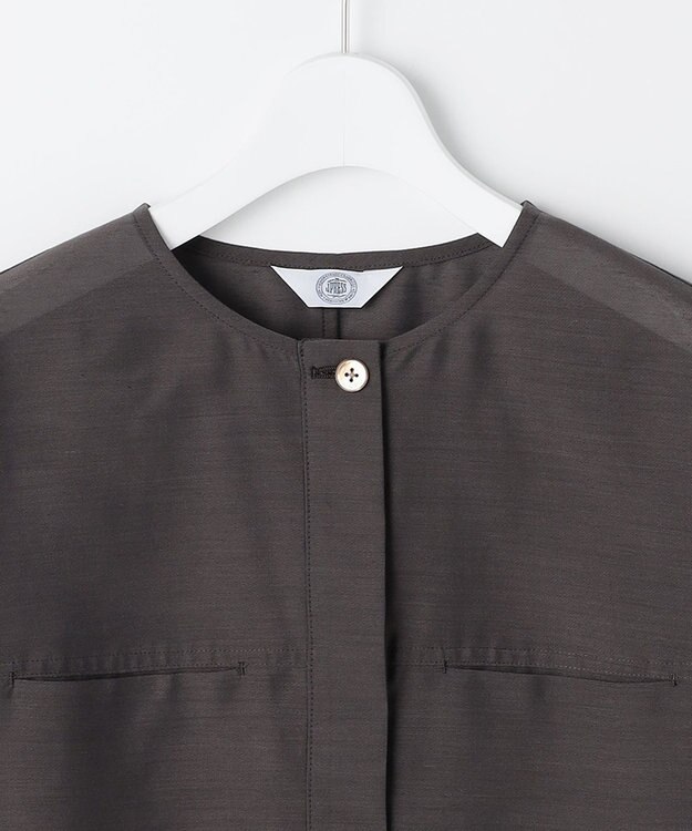 J.PRESS LADIES L Pe リネン シアー スラブ ノーカラー ブルゾン スレートブラウン系