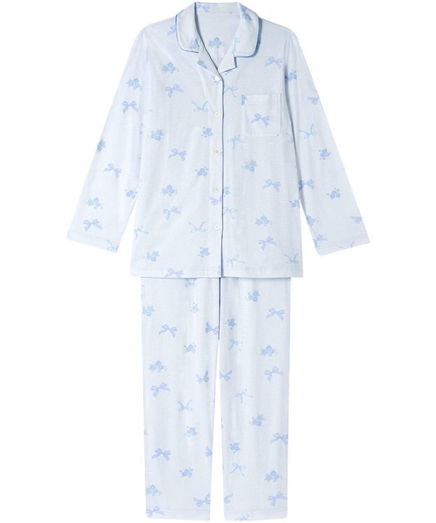 Wing パジャマ 綿100%(本体) 3Lまで対応 大きいサイズ 長袖 長ズボン レディース EP7049 ウイング／ワコール サックス