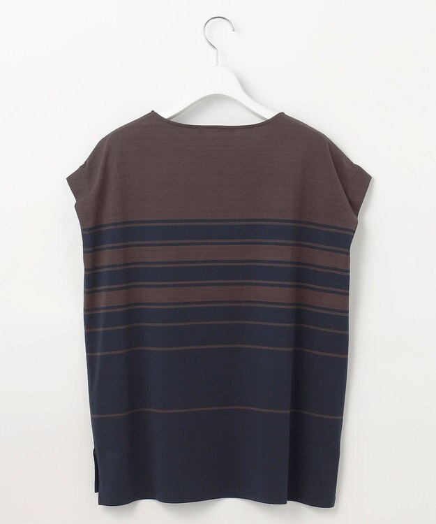 23区 L 【洗える】ランダムボーダー フレンチスリーブ カットソー ブラウン×ネイビーボーダー