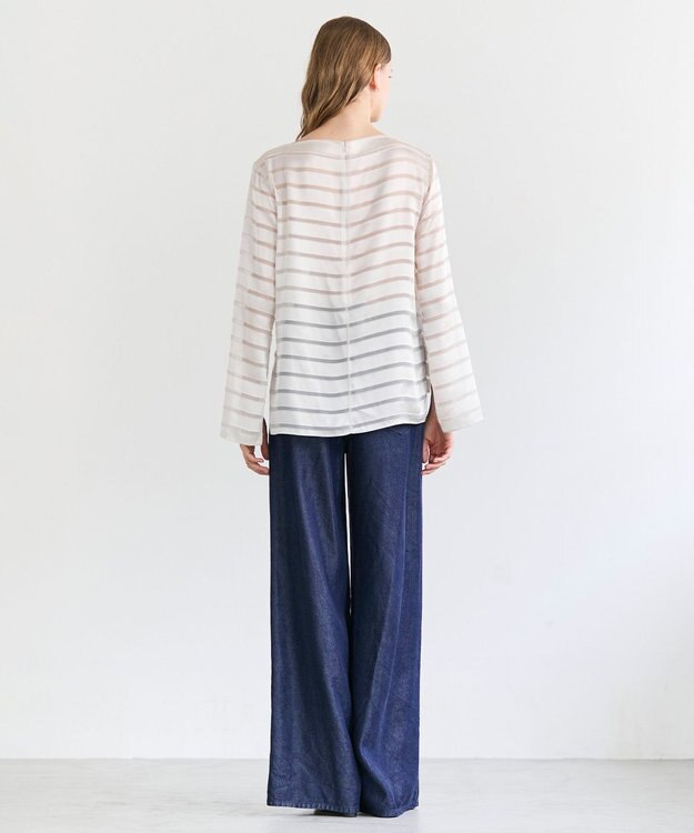 BEIGE， HAUYNITE / ボーダーシアー ボートネックブラウス Ecru