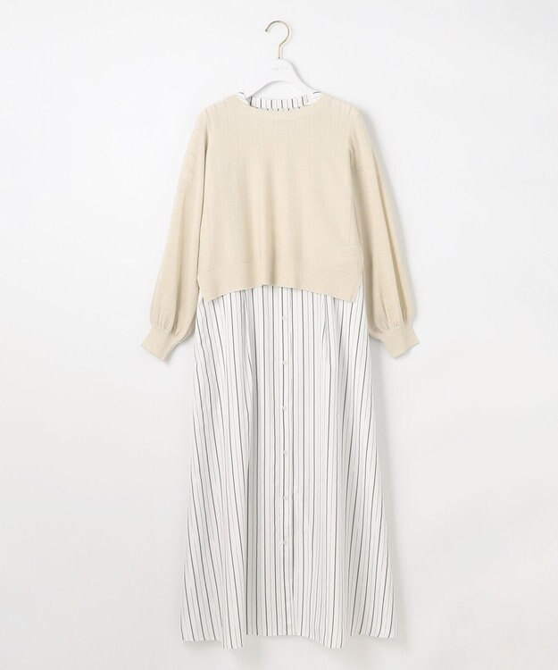 ANY SIS L 【2SET】シャツワンピ × ニット セット オフストライプ×シャンパン