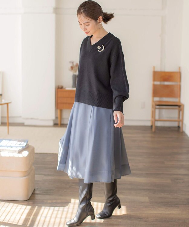 組曲 S シャイニーオーガン フレアスカート ダスティブルー系