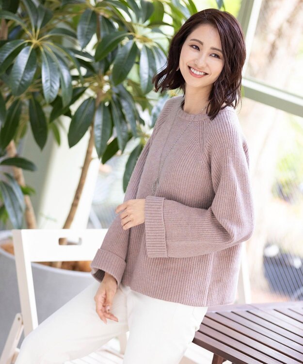Tiaclasse L 【洗える】リラックス感のあるラグランスリーブニット モーヴピンク