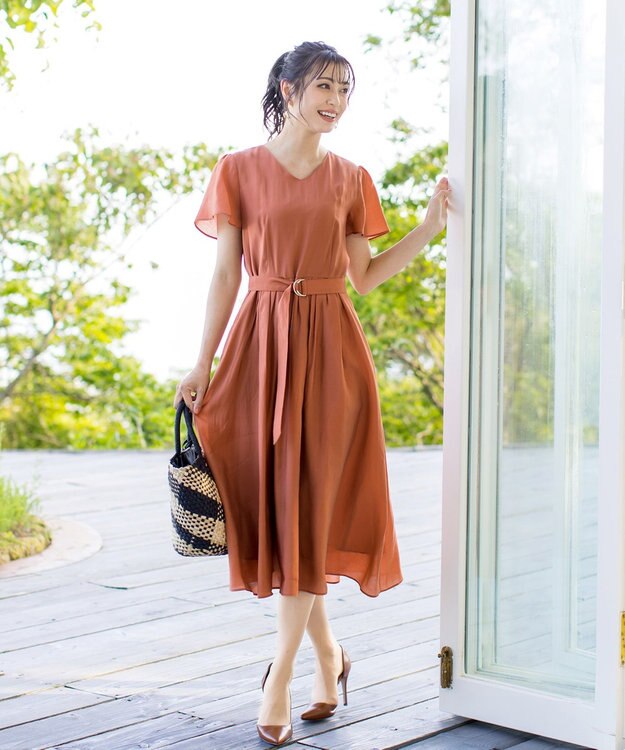 Tiaclasse 【洗える】大人上品なシアータックワンピース チャコールグレー