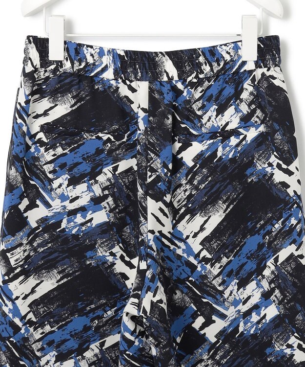 ICB L 【洗える】 ブラッシュプリント ワイドパンツ アゲートブルー系