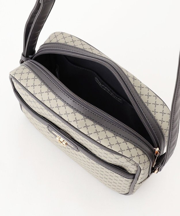 ANY クラシックラウンドショルダーバッグ ベージュ×グレー柄