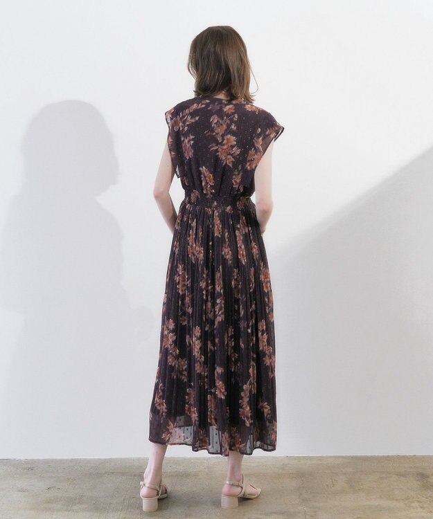 YECCA VECCA ぼかし柄プリーツワンピース Brown