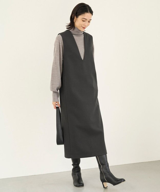 UNFILO ウールライク ジャンスカ チャコール