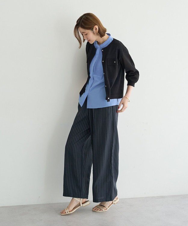 YECCA VECCA ノーカラー7分袖ポケットカーディガン Light Gray