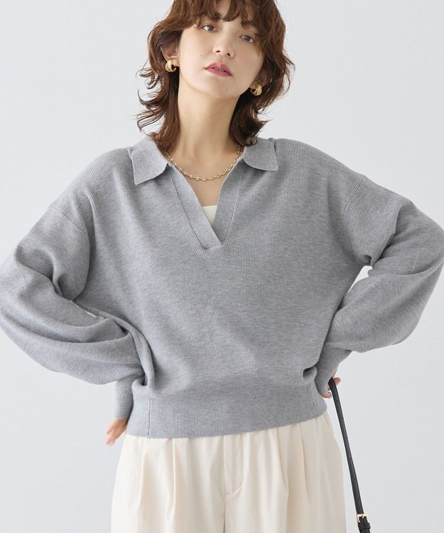 AMERICAN HOLIC バイパチ片畦衿付きニットプルオーバー Gray Mixture