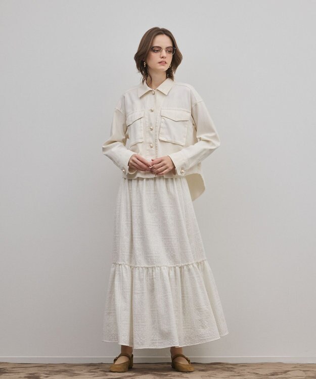 GRACE CONTINENTAL ティアードエンブロイダリースカート ホワイト