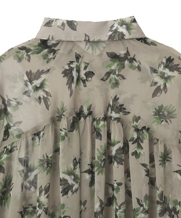 YECCA VECCA フラワー柄シアーロングシャツ Light Khaki