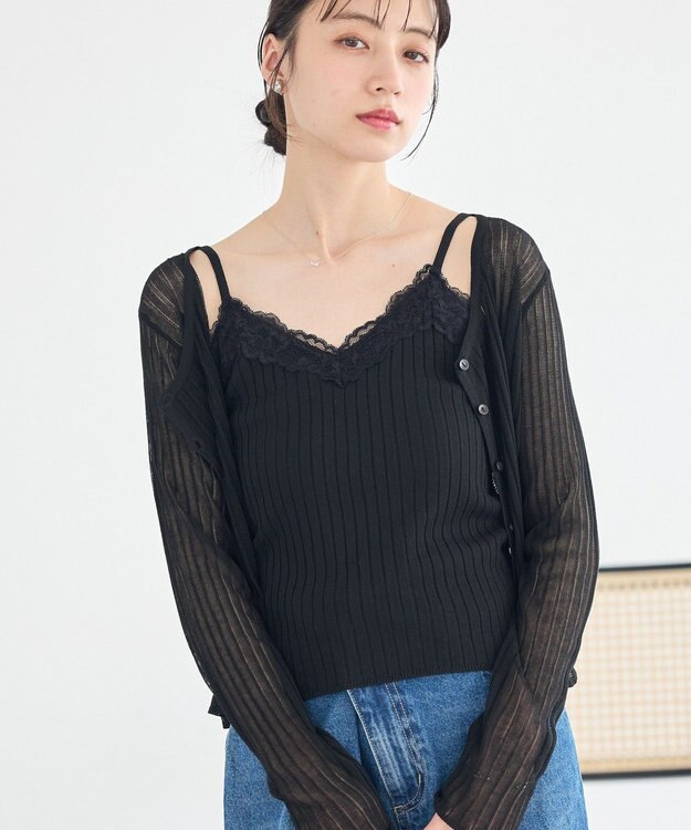 earth music&ecology レースリブキャミソール Black