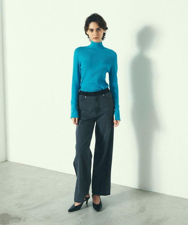 GRACE CONTINENTAL ビジューリブニットトップ ブルー