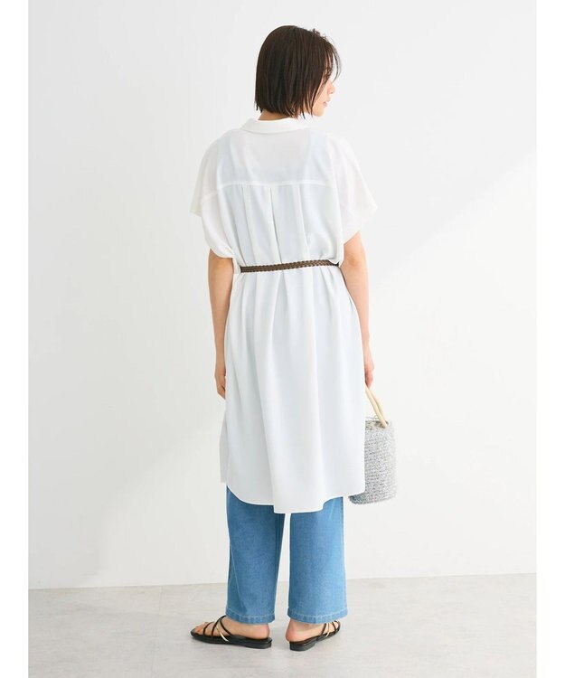 Green Parks ＳＥＴ２点　合皮ベルト＋ミディシャツワンピース Off White